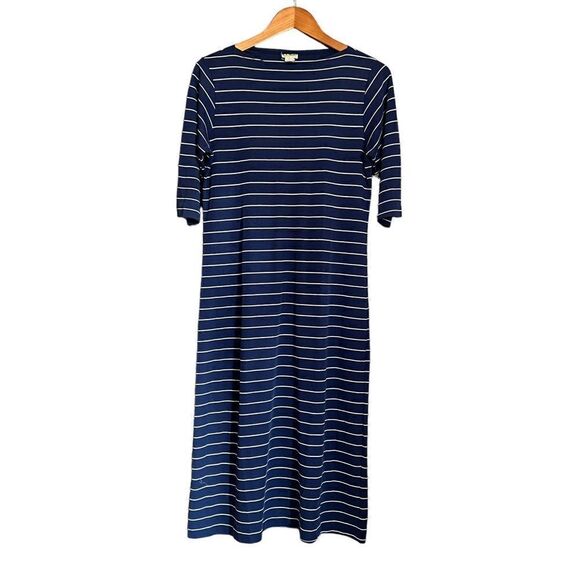 L.L. Bean navy striped 3/4 sleeve dress. Size large - Picture 1 of 11